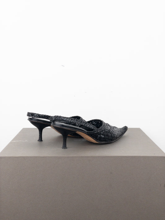 Balmain 2010s Woven Leather Slingback Kitten Heels