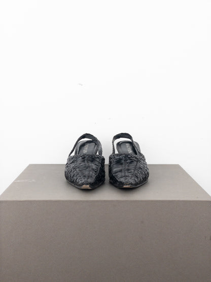 Balmain 2010s Woven Leather Slingback Kitten Heels