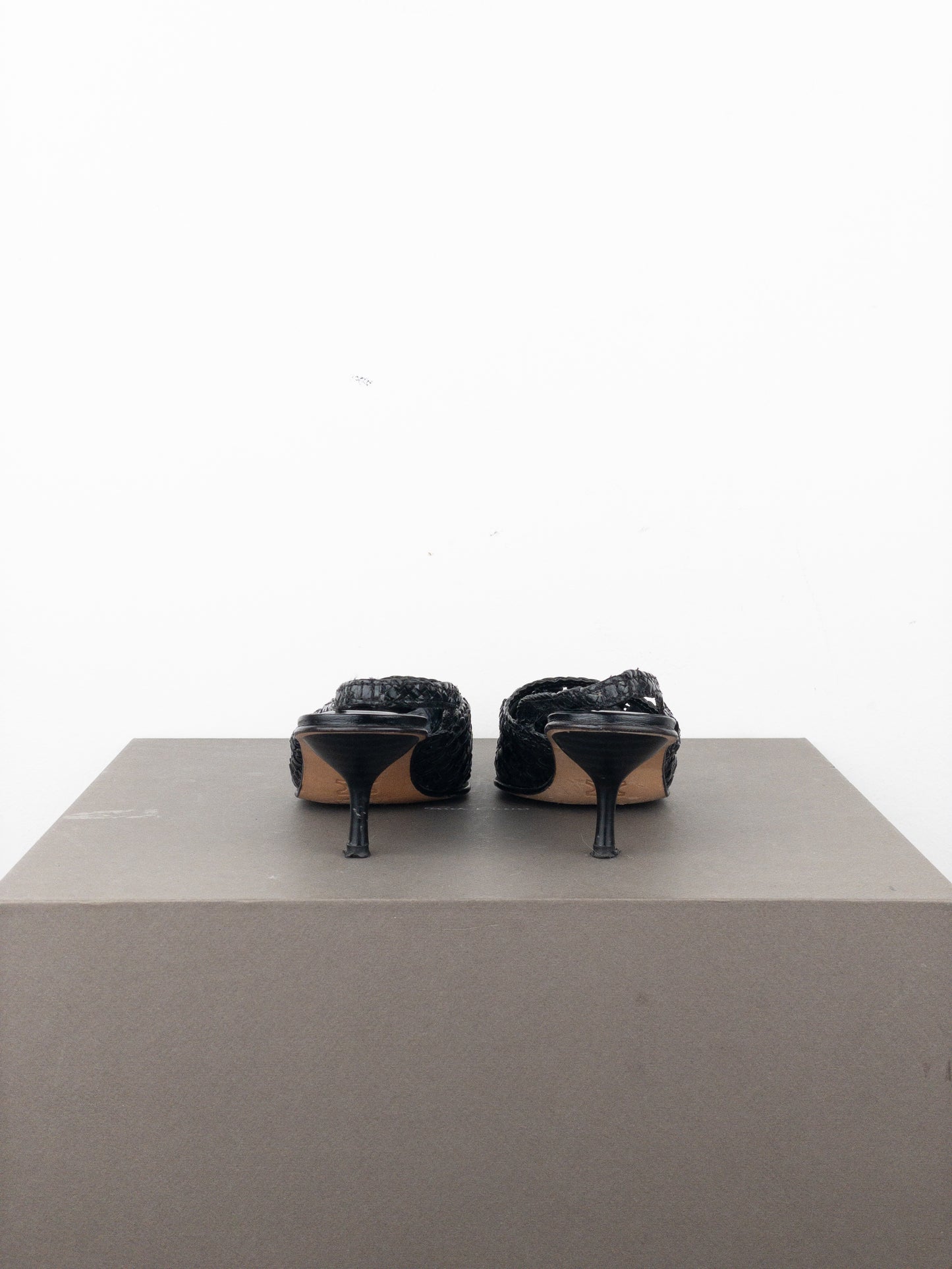 Balmain 2010s Woven Leather Slingback Kitten Heels