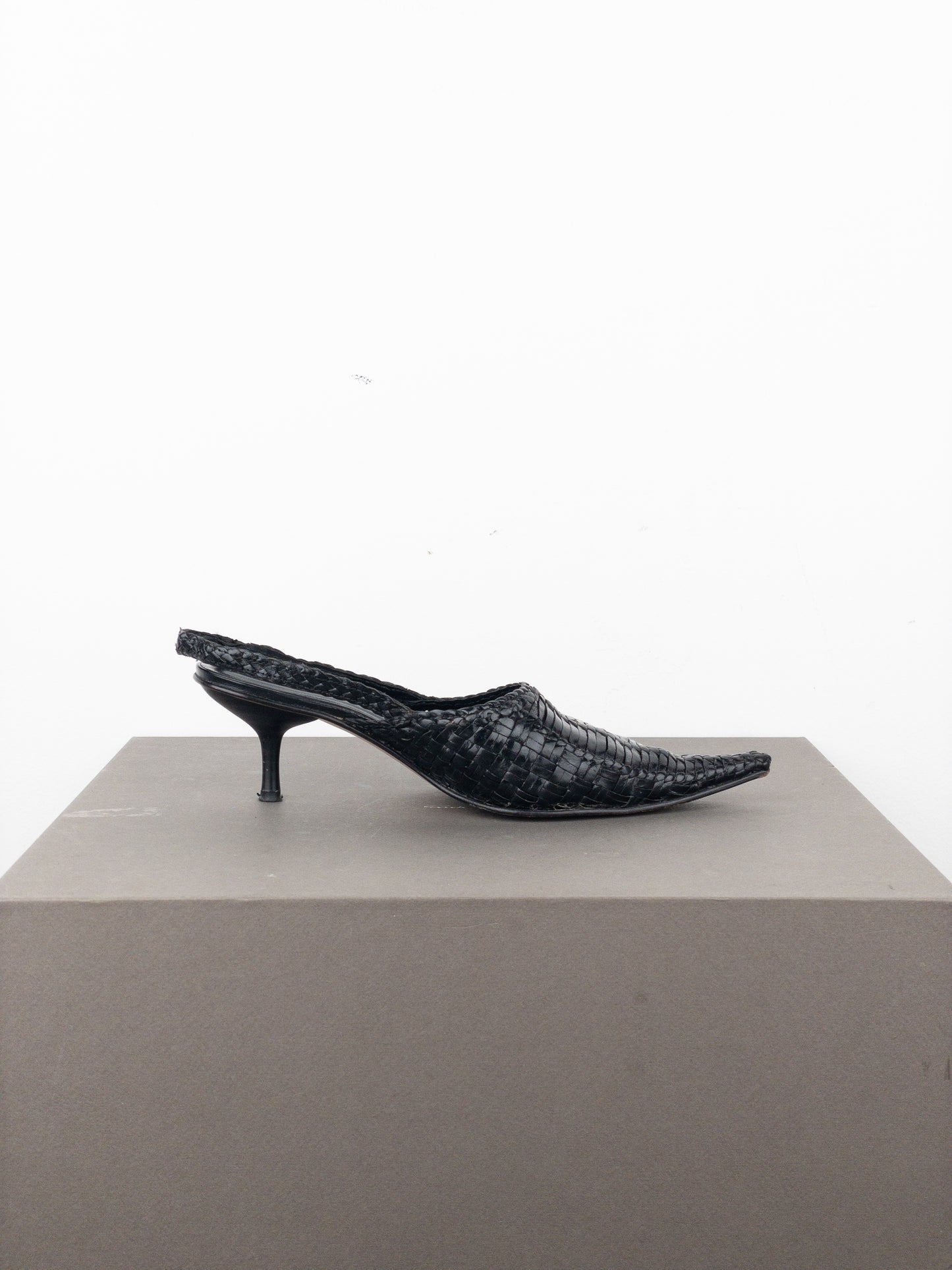 Balmain 2010s Woven Leather Slingback Kitten Heels