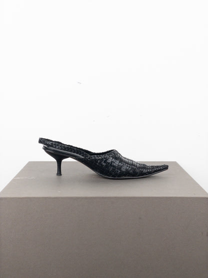 Balmain 2010s Woven Leather Slingback Kitten Heels
