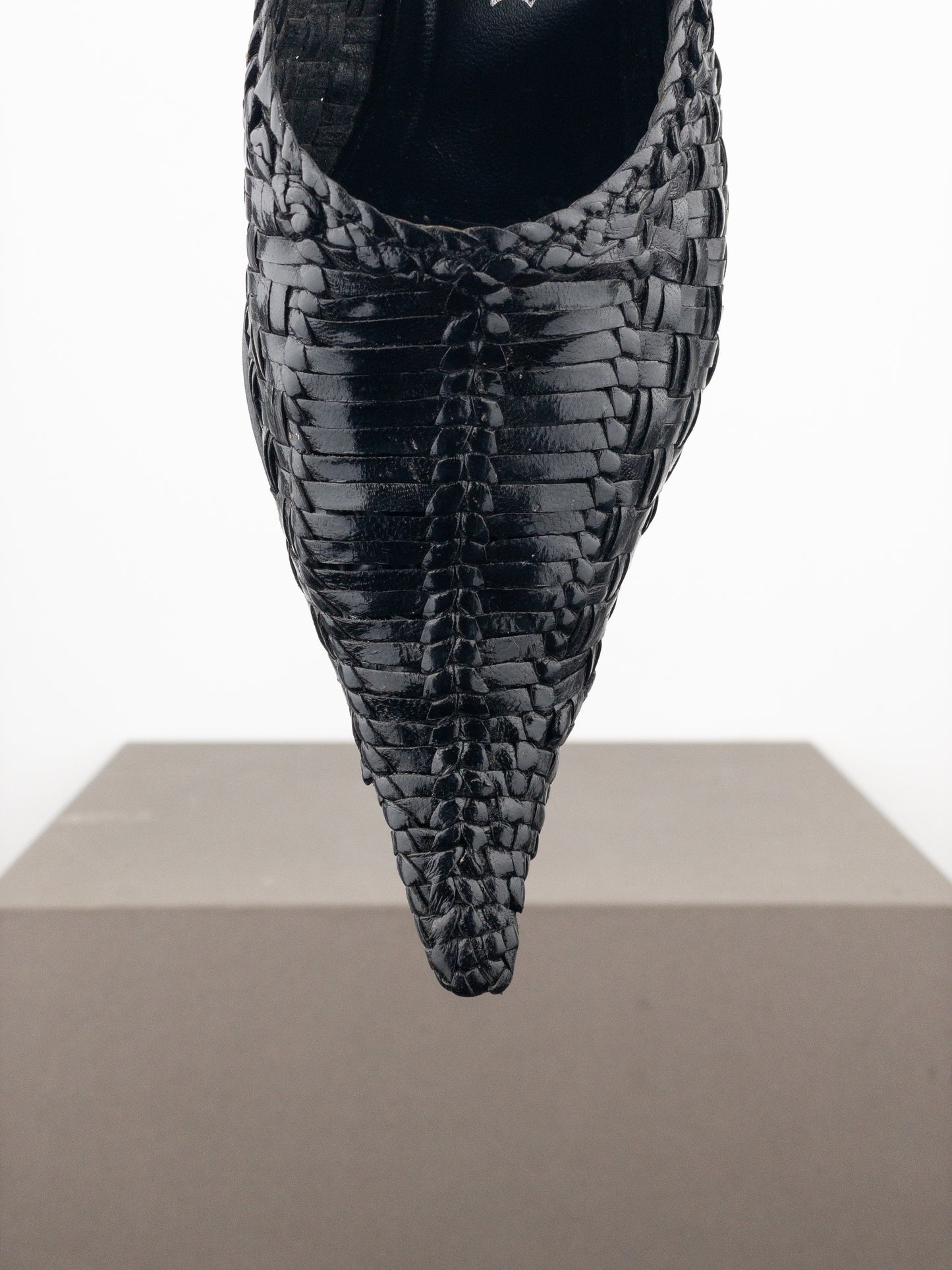 Balmain 2010s Woven Leather Slingback Kitten Heels