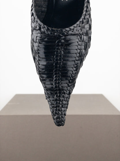 Balmain 2010s Woven Leather Slingback Kitten Heels
