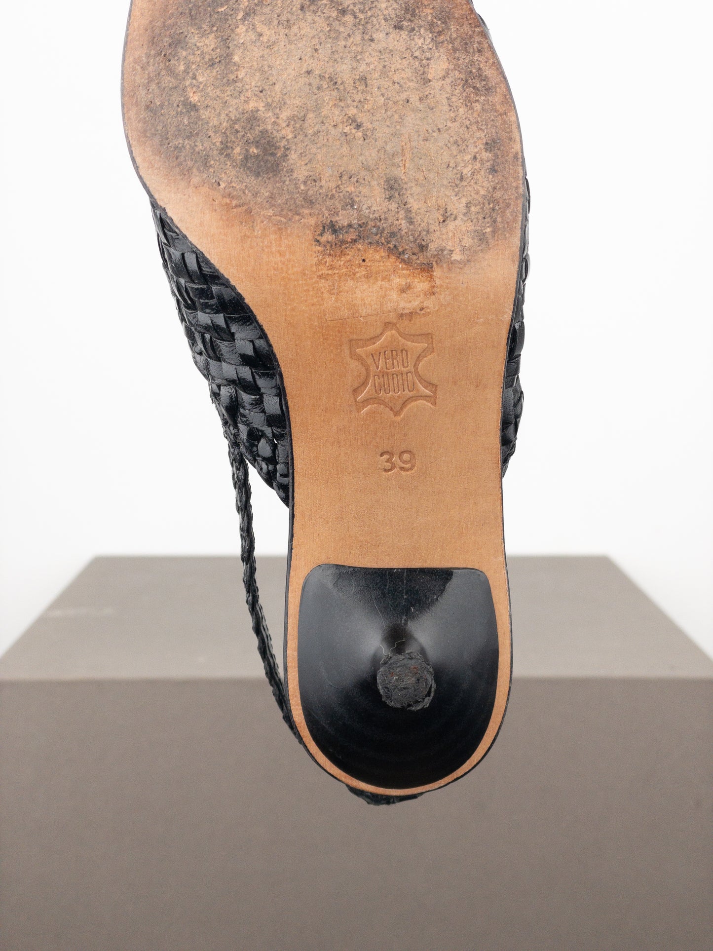 Balmain 2010s Woven Leather Slingback Kitten Heels