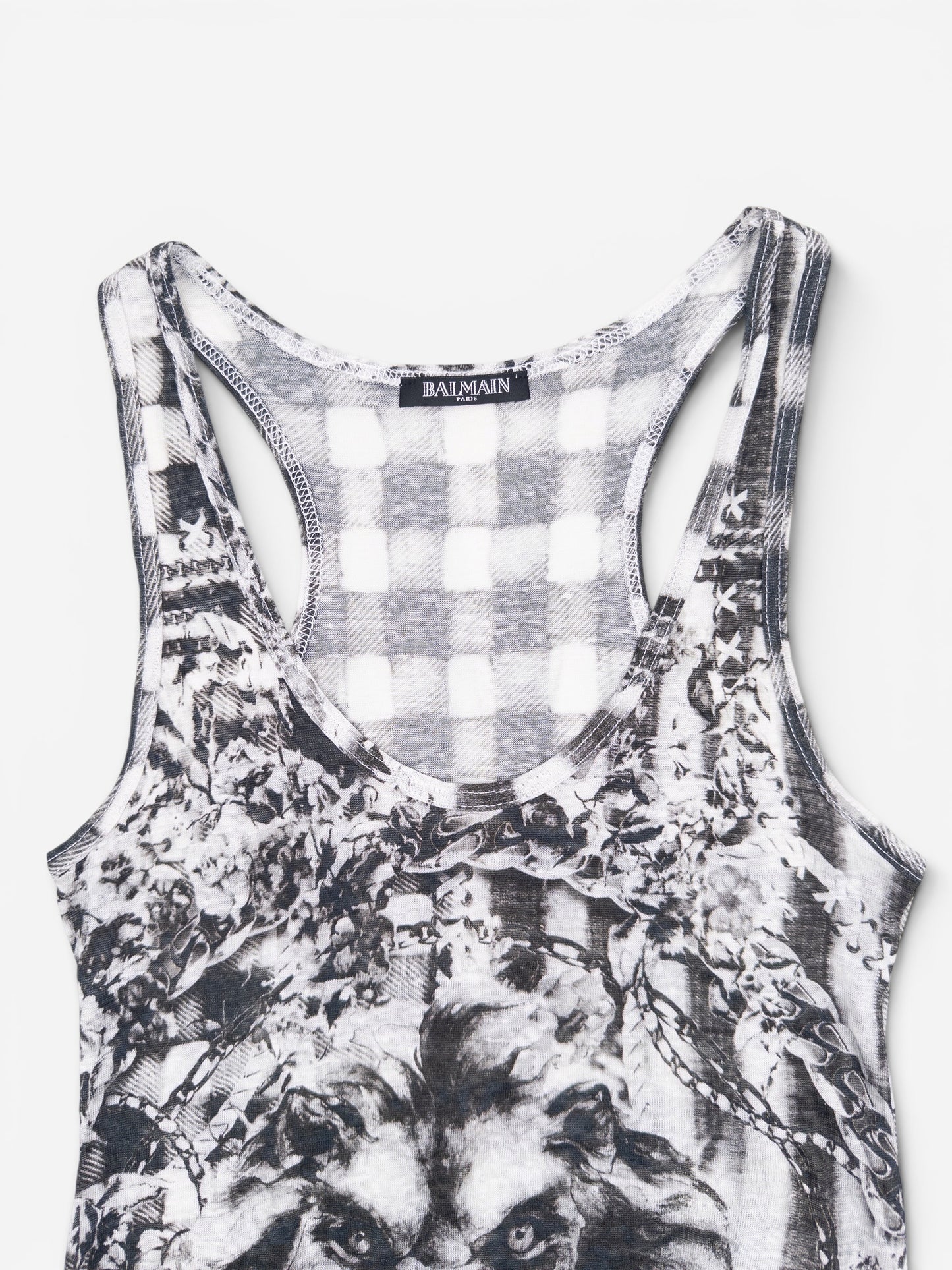 Balmain by Olivier Rousteing SS13 Checkered Lion Print Tank Top