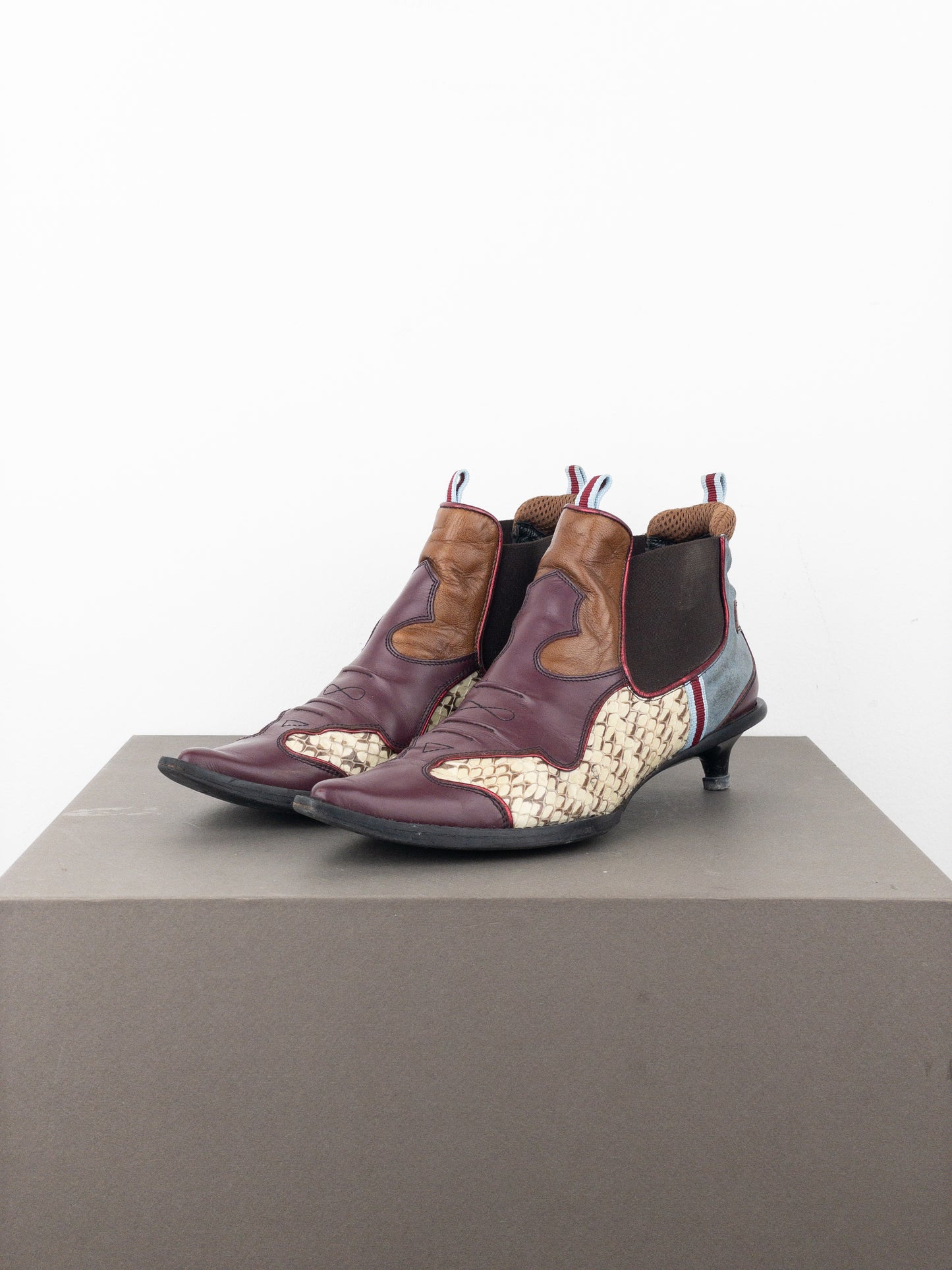 Miu Miu SS99 Snakeskin Western Cowboy Chelsea Ankle Kitten Heel Boots