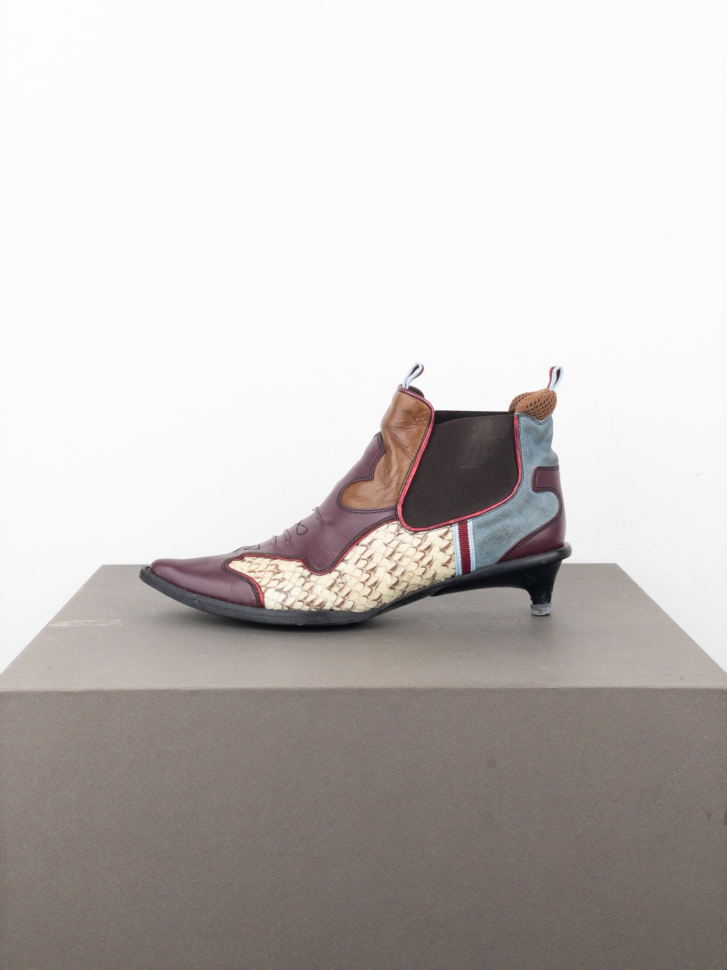 Miu Miu SS99 Snakeskin Western Cowboy Chelsea Ankle Kitten Heel Boots