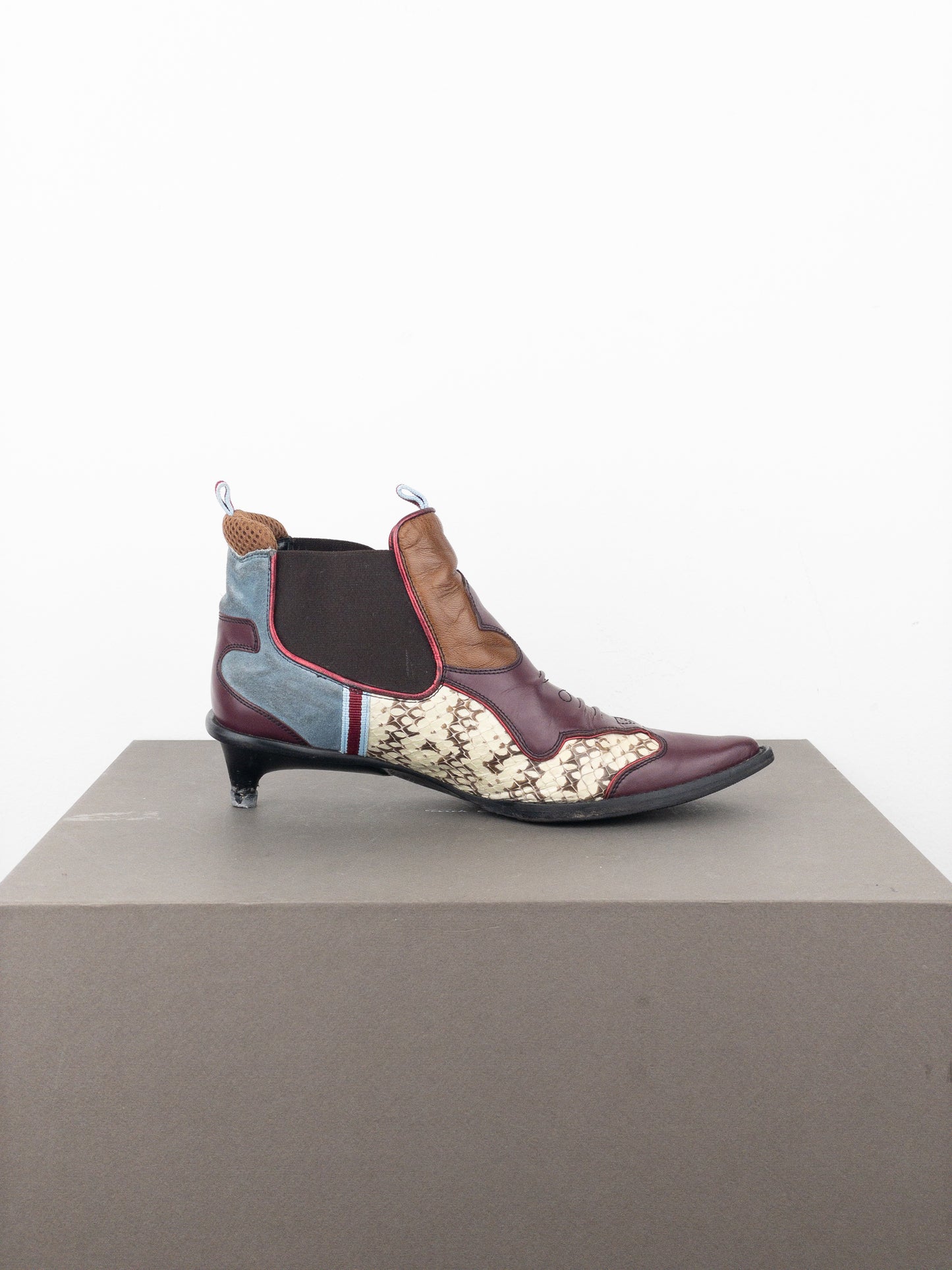 Miu Miu SS99 Snakeskin Western Cowboy Chelsea Ankle Kitten Heel Boots