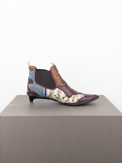 Miu Miu SS99 Snakeskin Western Cowboy Chelsea Ankle Kitten Heel Boots
