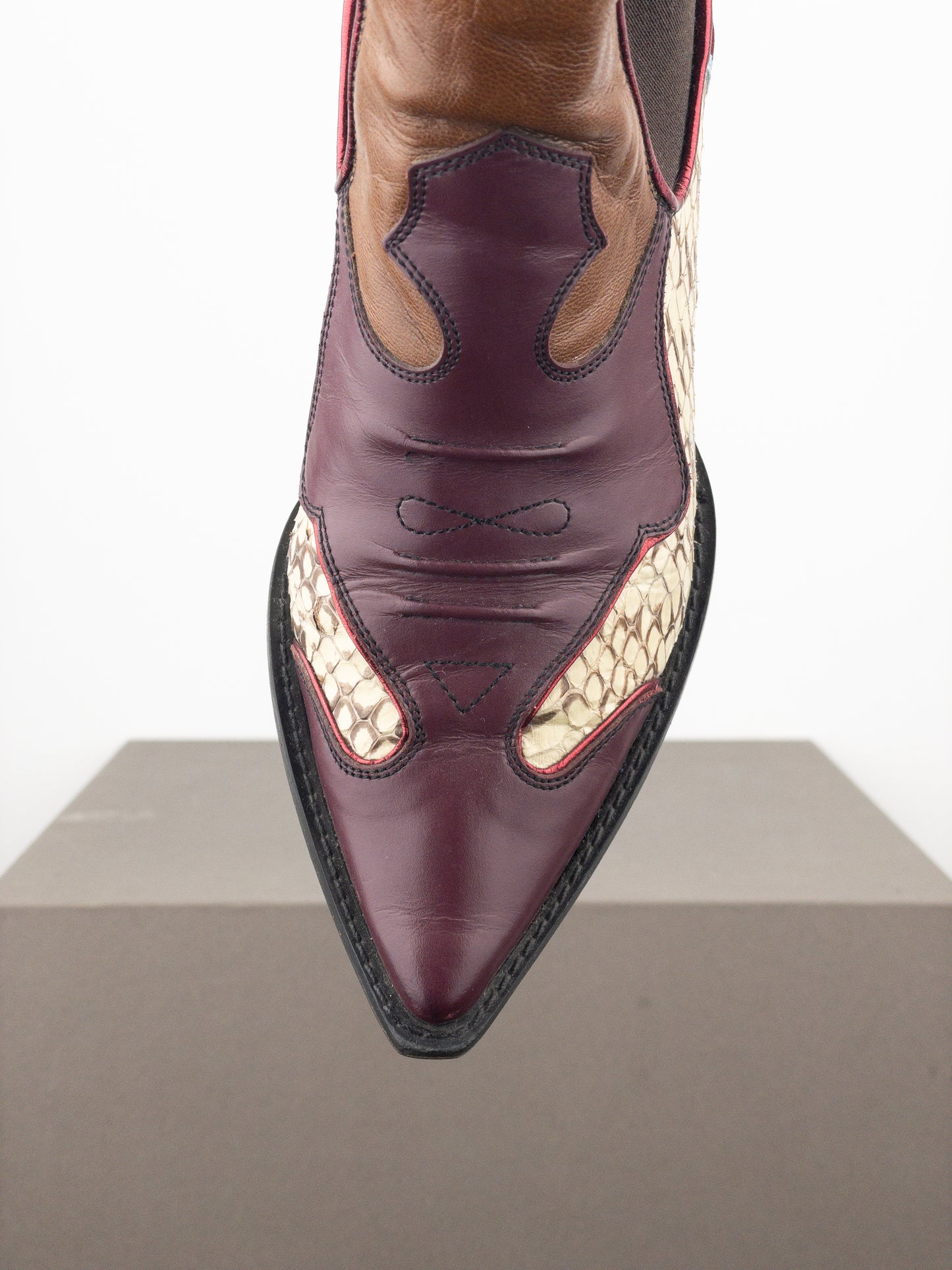 Miu Miu SS99 Snakeskin Western Cowboy Chelsea Ankle Kitten Heel Boots