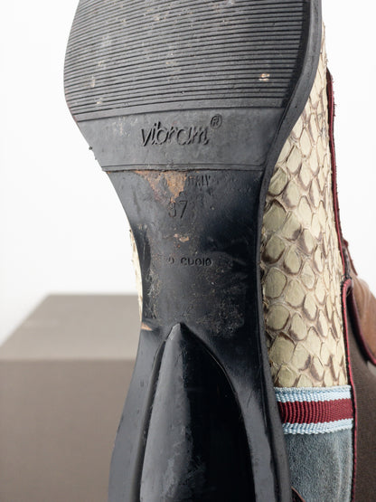 Miu Miu SS99 Snakeskin Western Cowboy Chelsea Ankle Kitten Heel Boots