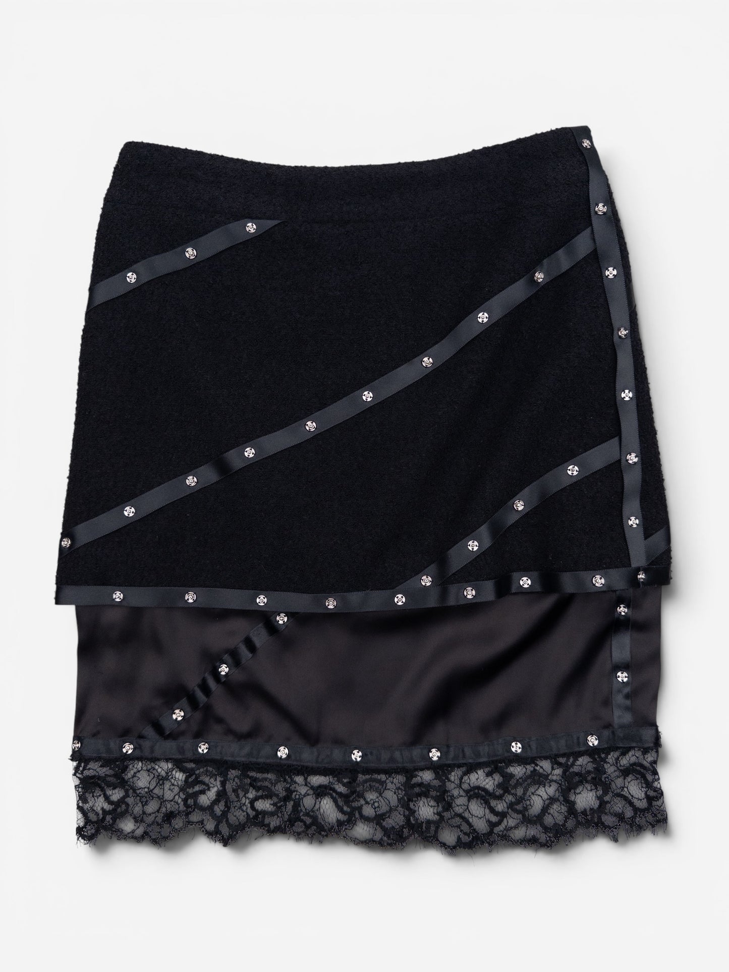 Chanel by Karl Lagerfeld AW03 Studded Tweed Boucle Lace Midi Skirt