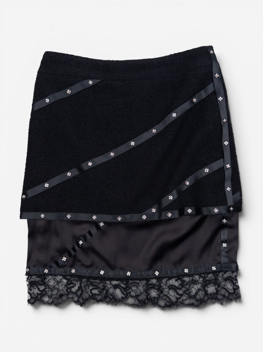 Chanel by Karl Lagerfeld AW03 Studded Tweed Boucle Lace Midi Skirt