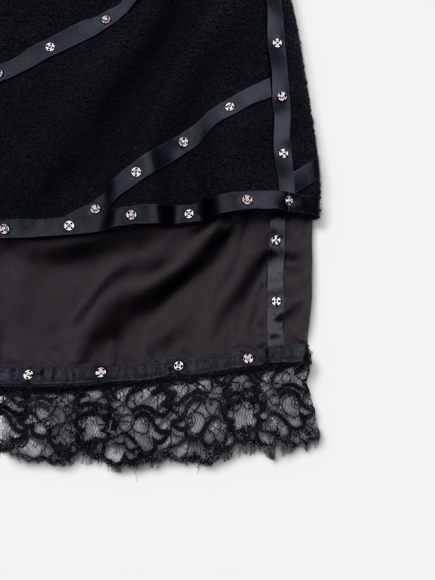 Chanel by Karl Lagerfeld AW03 Studded Tweed Boucle Lace Midi Skirt