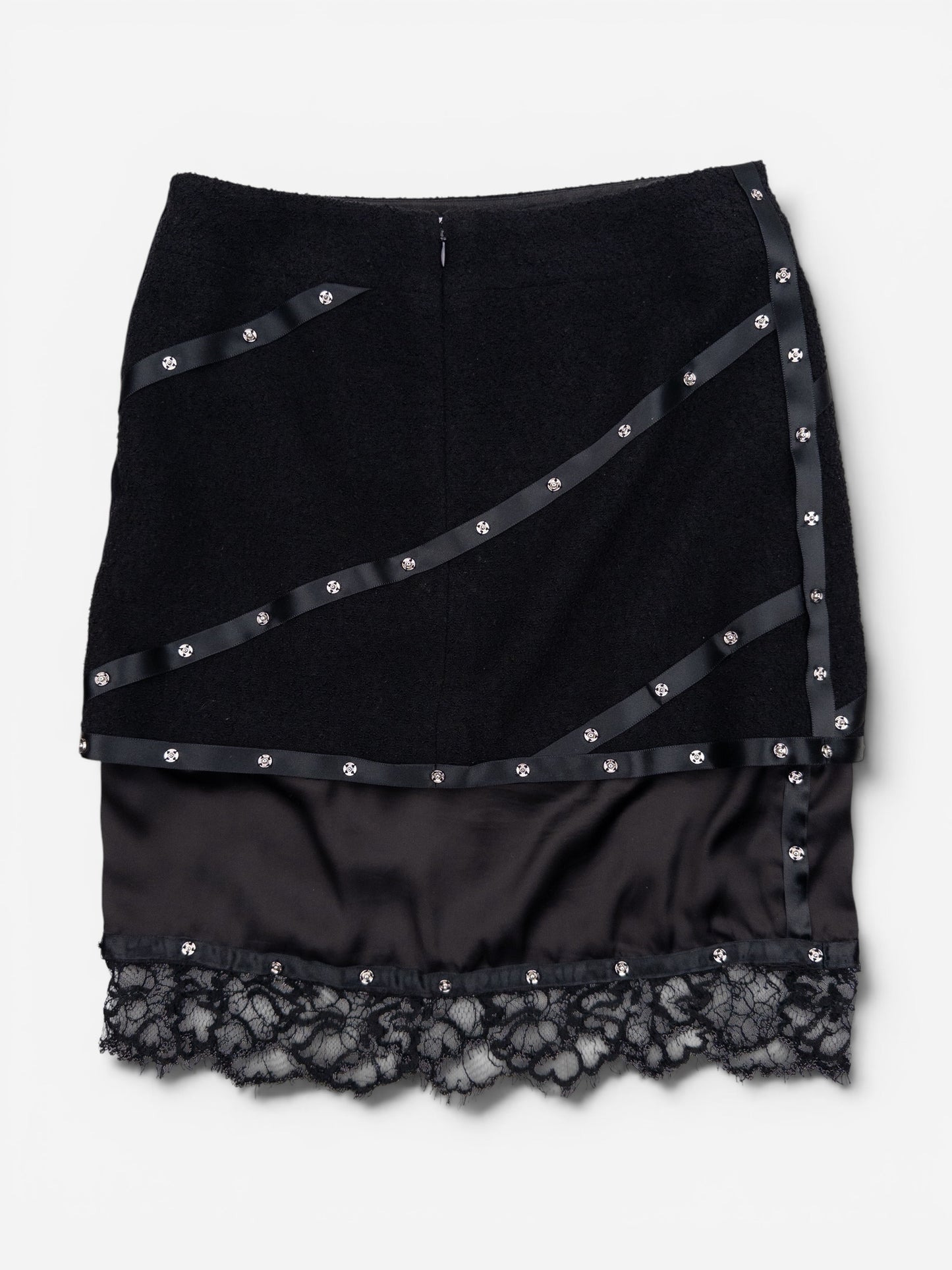 Chanel by Karl Lagerfeld AW03 Studded Tweed Boucle Lace Midi Skirt