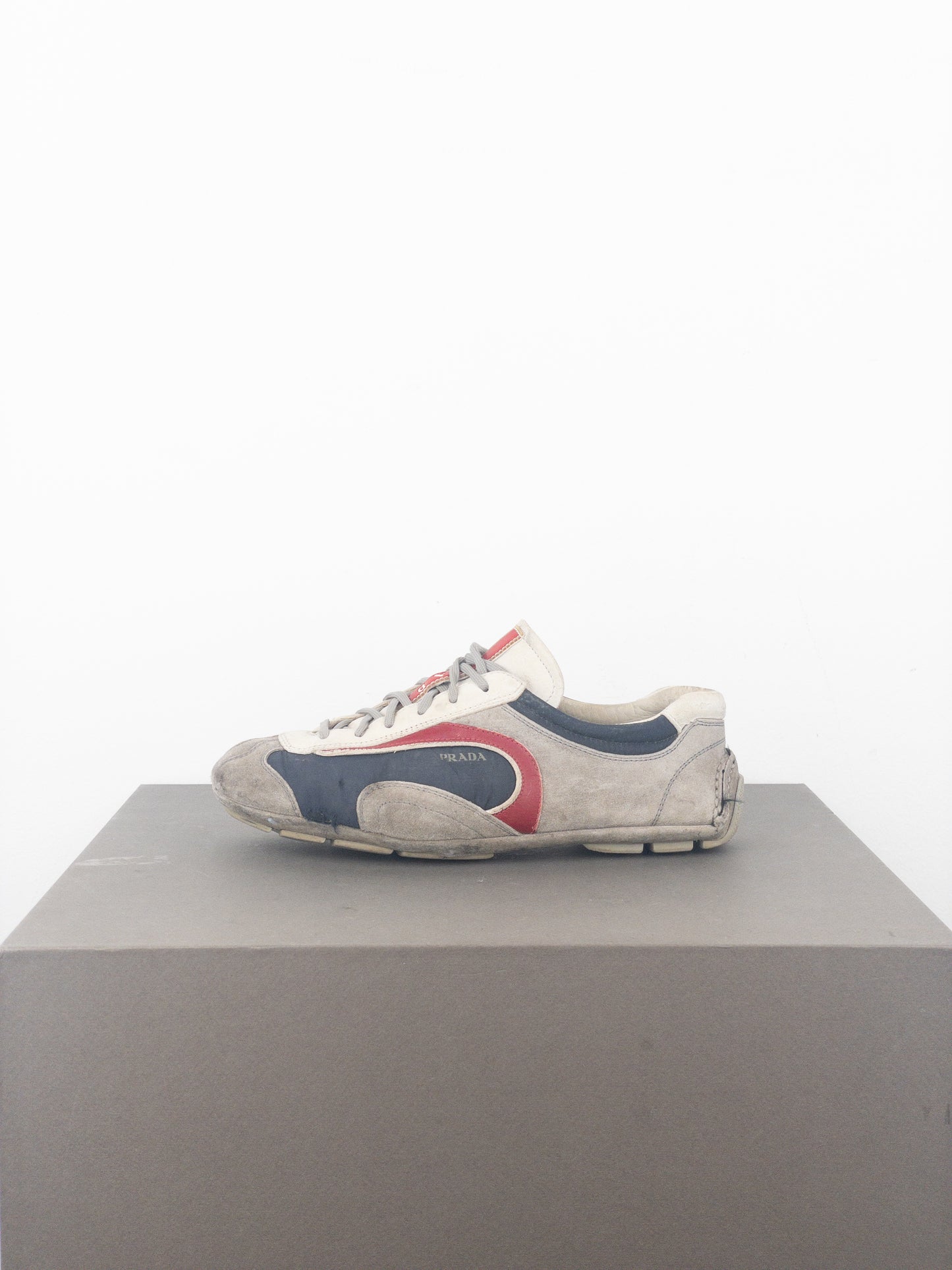 Prada 2000s Monte Carlo Driving Sneakers (5, white, navy, grey, red)