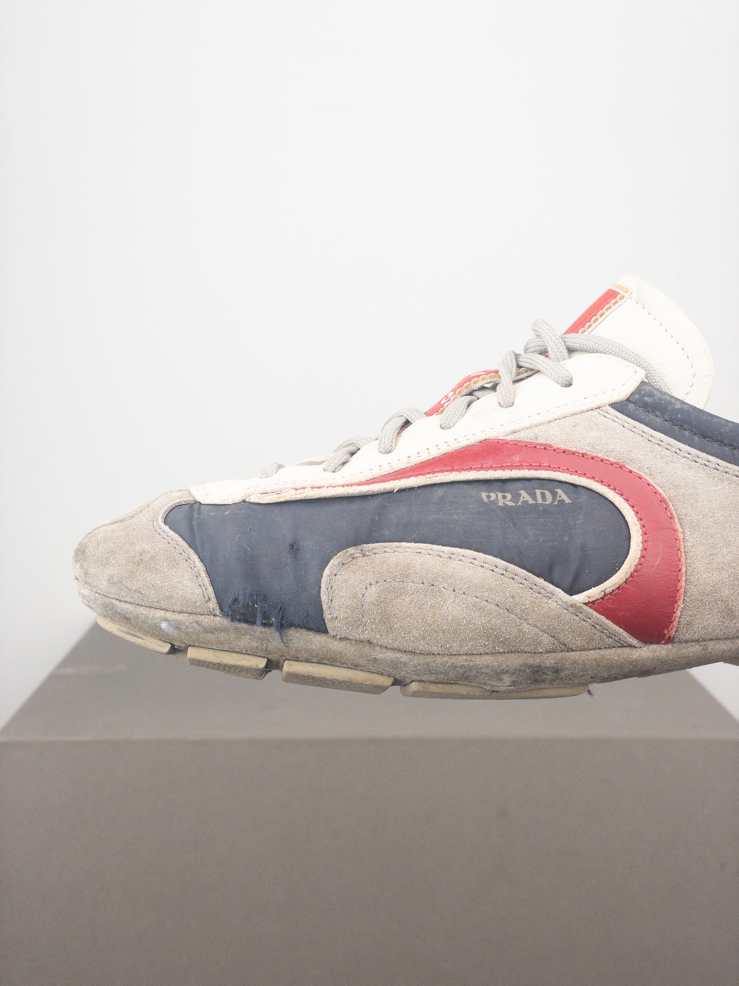 Prada 2000s Monte Carlo Driving Sneakers (5, white, navy, grey, red)