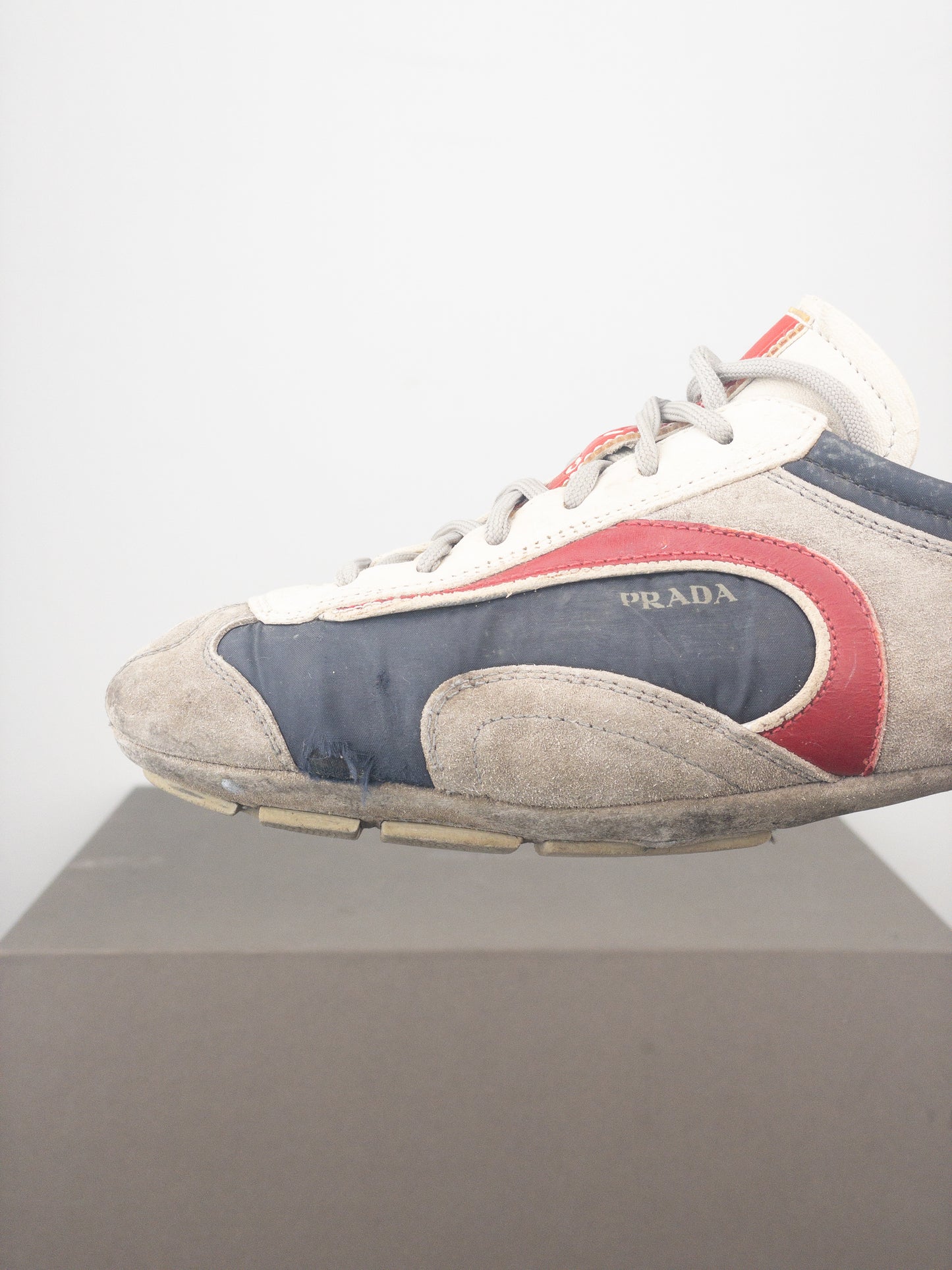 Prada 2000s Monte Carlo Driving Sneakers (5, white, navy, grey, red)
