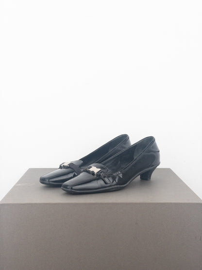 Prada 2000s Square Toe Buckle Loafer Pump Kitten Heels