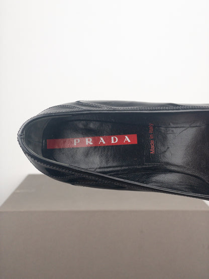 Prada 2000s Square Toe Buckle Loafer Pump Kitten Heels