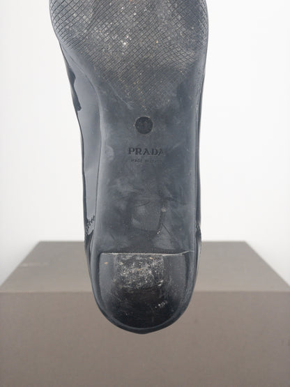 Prada 2000s Square Toe Buckle Loafer Pump Kitten Heels