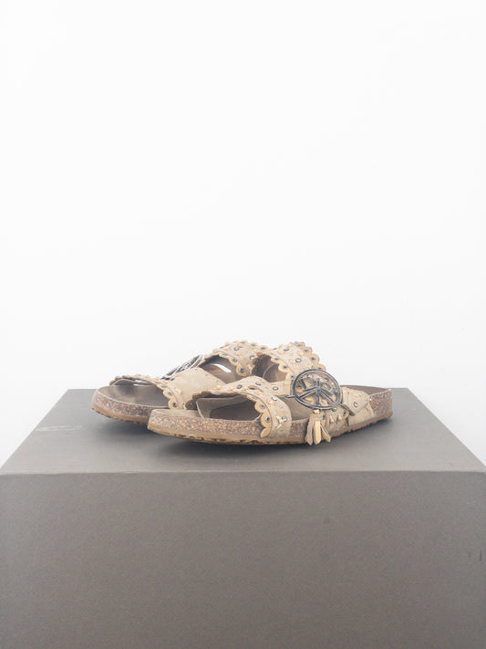 Dior by Galliano SS05 Peace Sign Logo Suede Birkenstock Sandal Slides