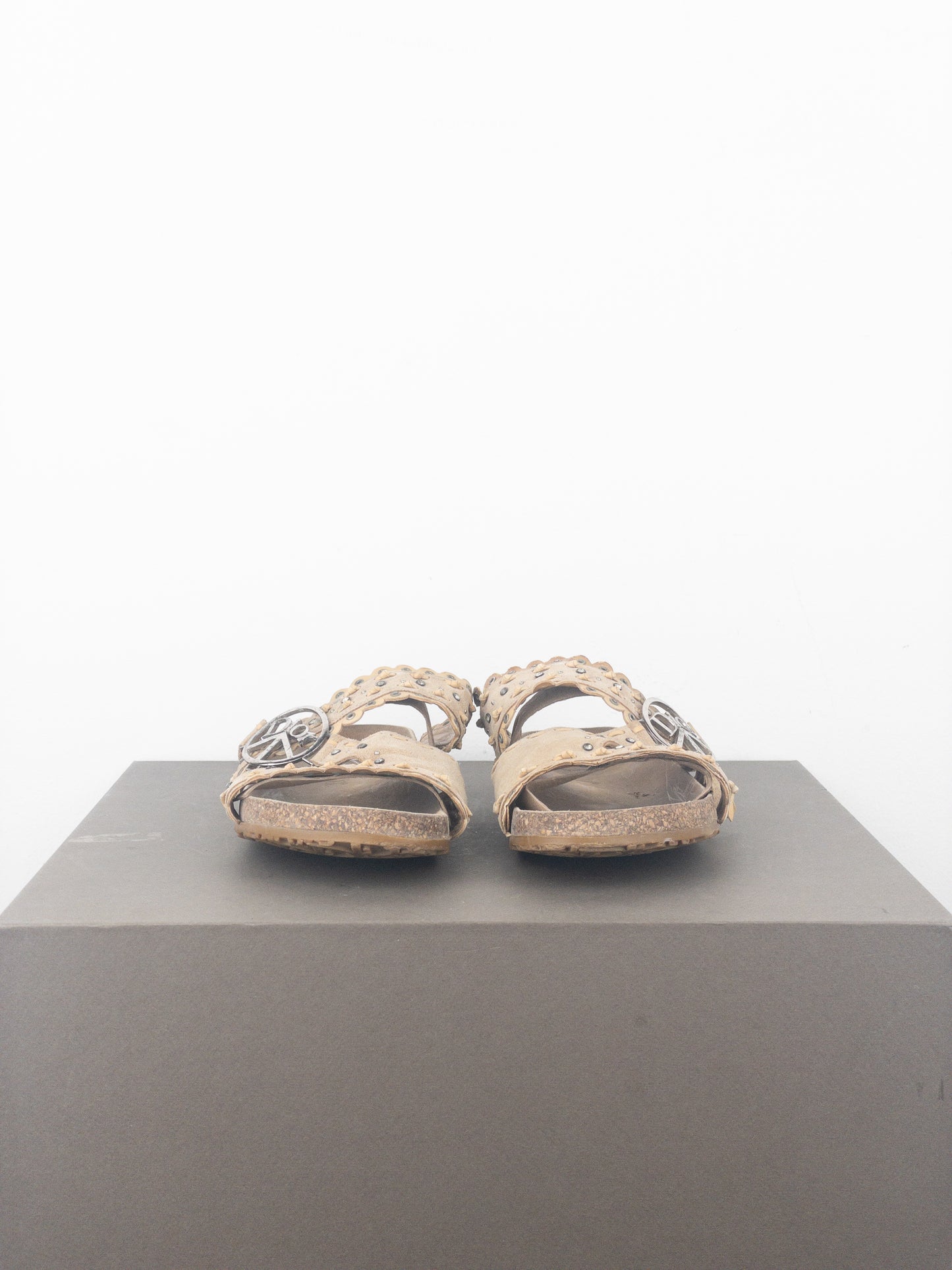 Dior by Galliano SS05 Peace Sign Logo Suede Birkenstock Sandal Slides