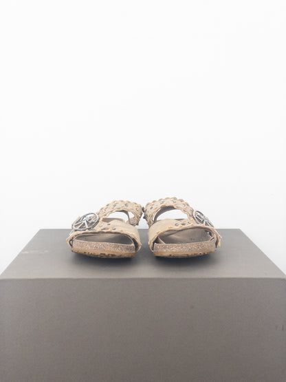 Dior by Galliano SS05 Peace Sign Logo Suede Birkenstock Sandal Slides