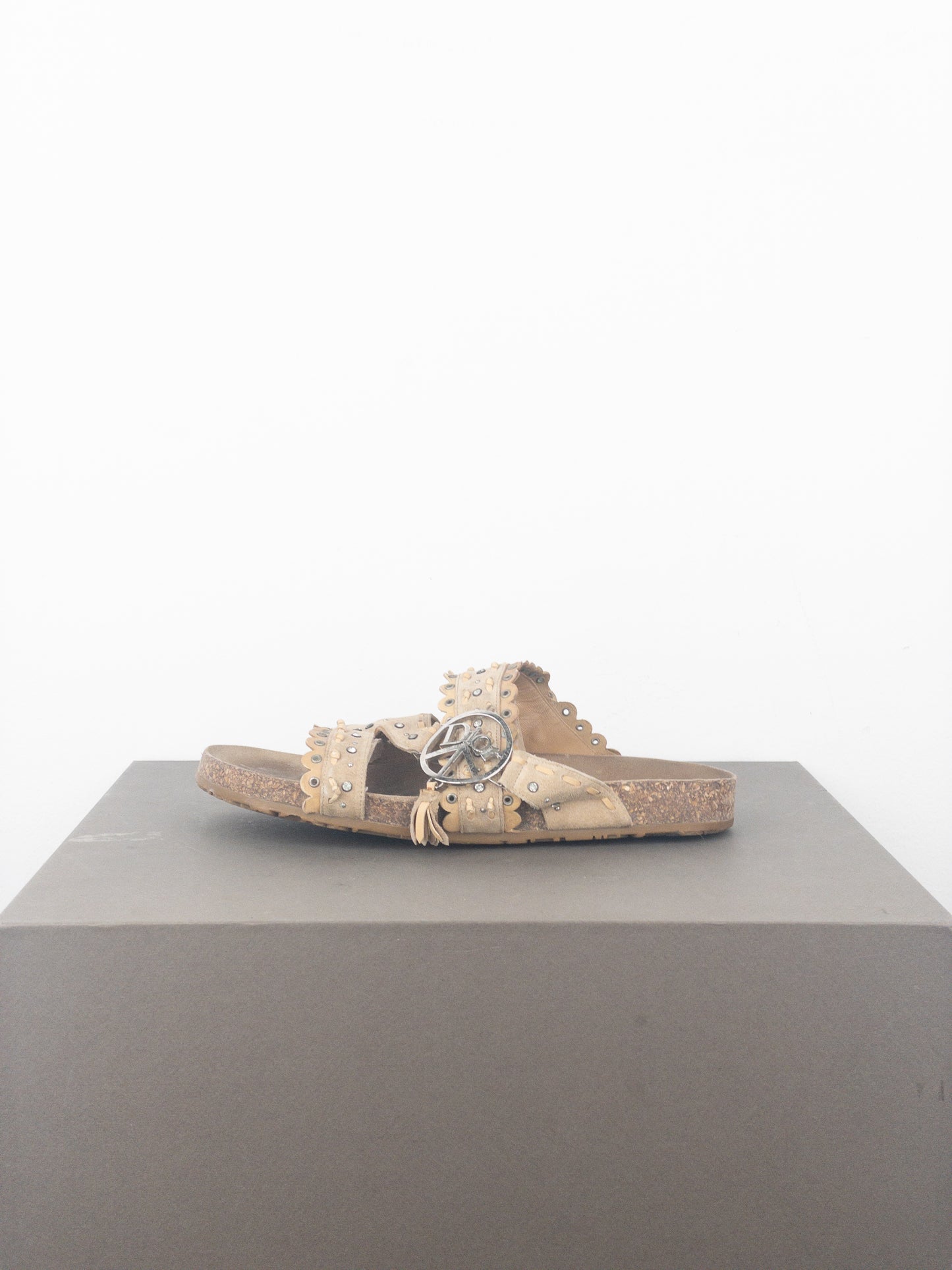 Dior by Galliano SS05 Peace Sign Logo Suede Birkenstock Sandal Slides