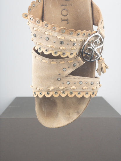 Dior by Galliano SS05 Peace Sign Logo Suede Birkenstock Sandal Slides