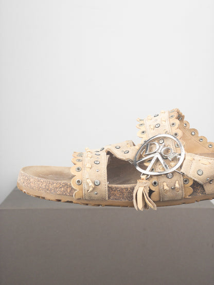 Dior by Galliano SS05 Peace Sign Logo Suede Birkenstock Sandal Slides