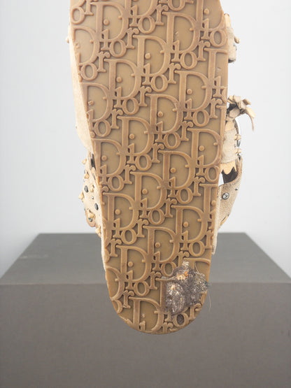 Dior by Galliano SS05 Peace Sign Logo Suede Birkenstock Sandal Slides