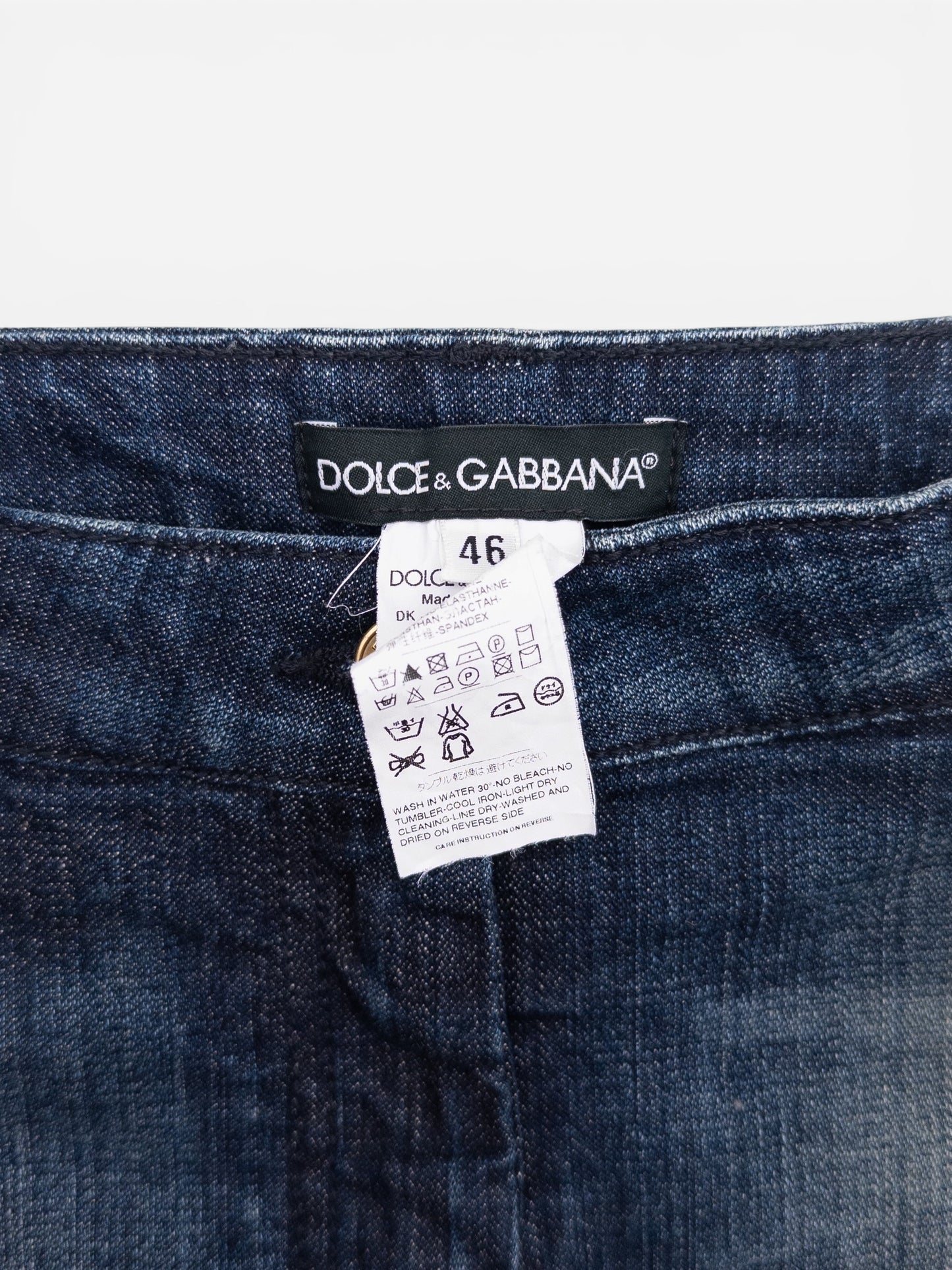 Dolce & Gabbana 2000s Floral Lace Trim Denim Mini Skirt
