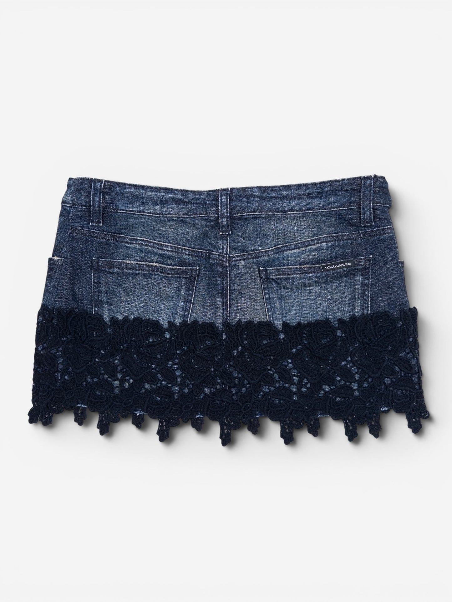 Dolce & Gabbana 2000s Floral Lace Trim Denim Mini Skirt