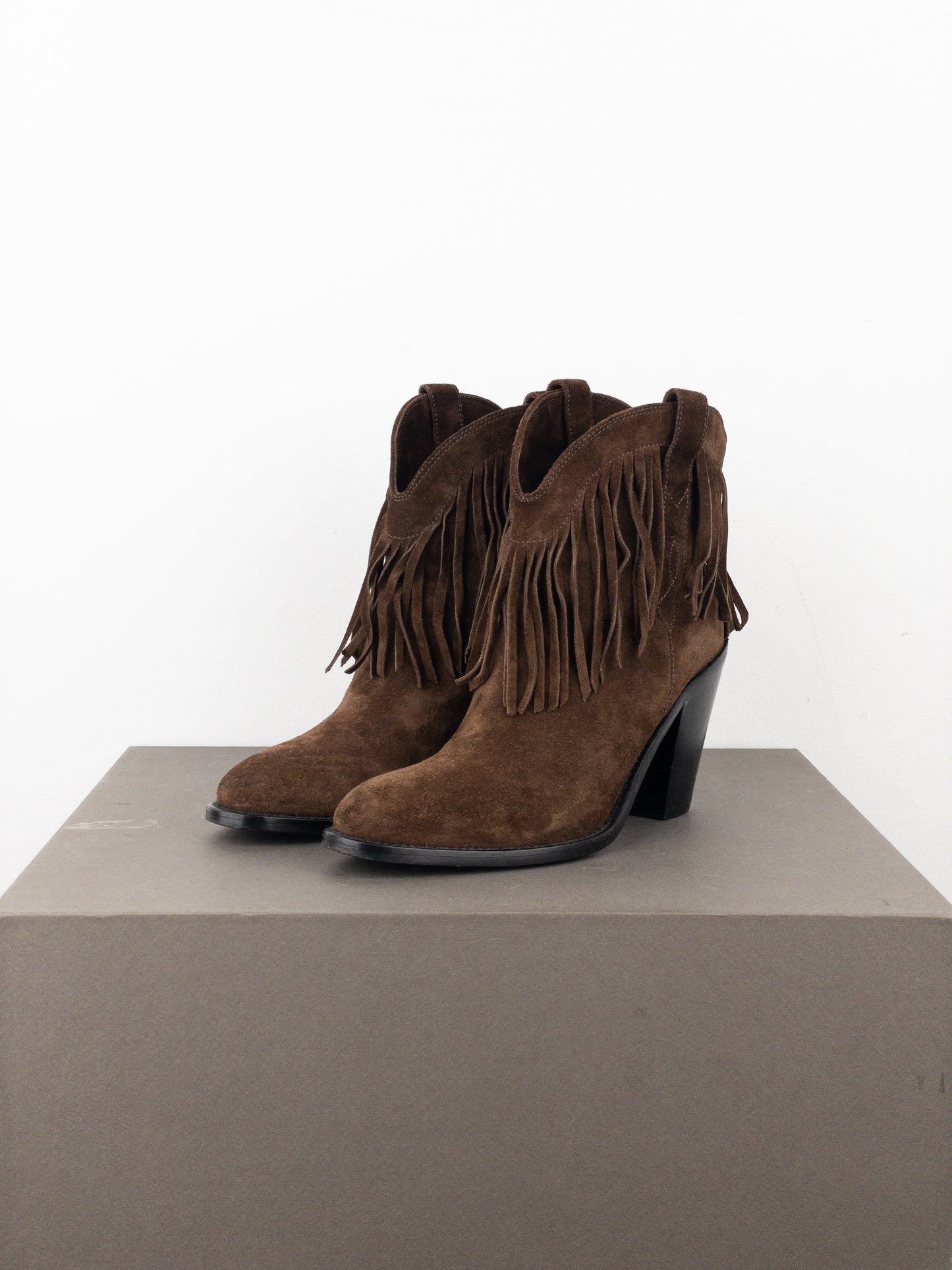 Saint Laurent ‘Curtis’ Suede Fringe Western Ankle Boots