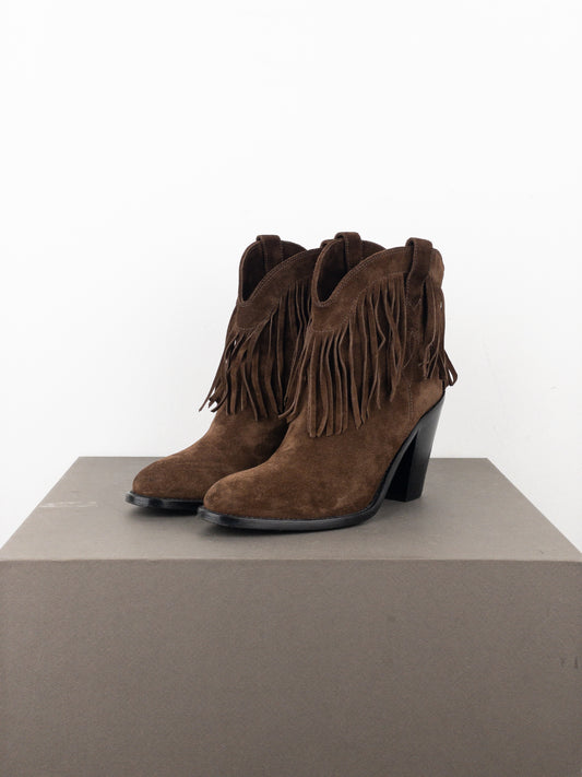Saint Laurent ‘Curtis’ Suede Fringe Western Ankle Boots