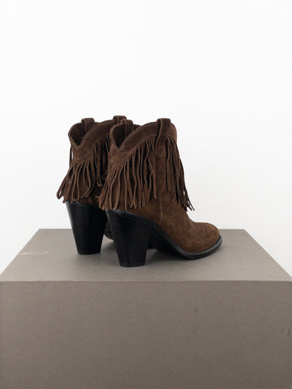 Saint Laurent ‘Curtis’ Suede Fringe Western Ankle Boots