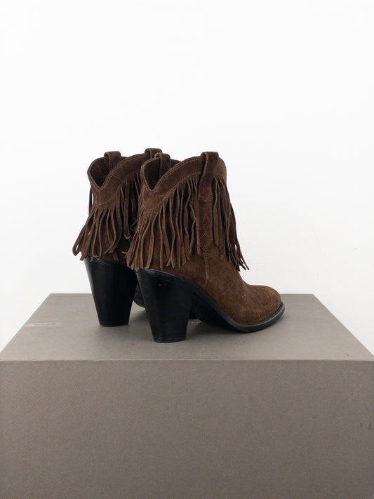 Saint Laurent ‘Curtis’ Suede Fringe Western Ankle Boots