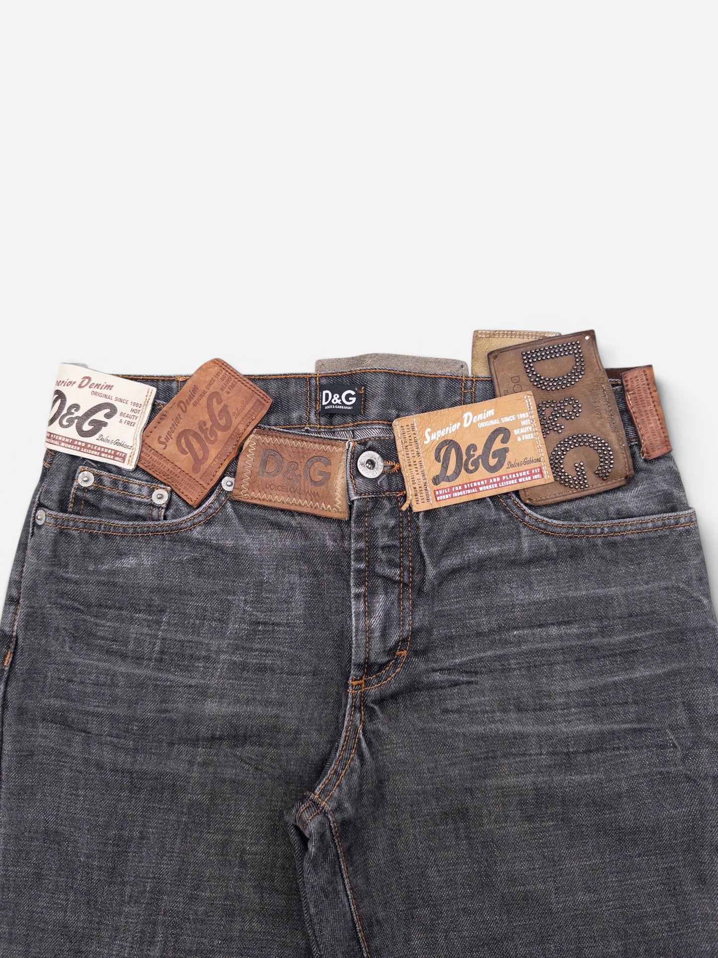 Dolce & Gabbana AW03 Flared Bootcut Multi Patch Tag Denim Jeans
