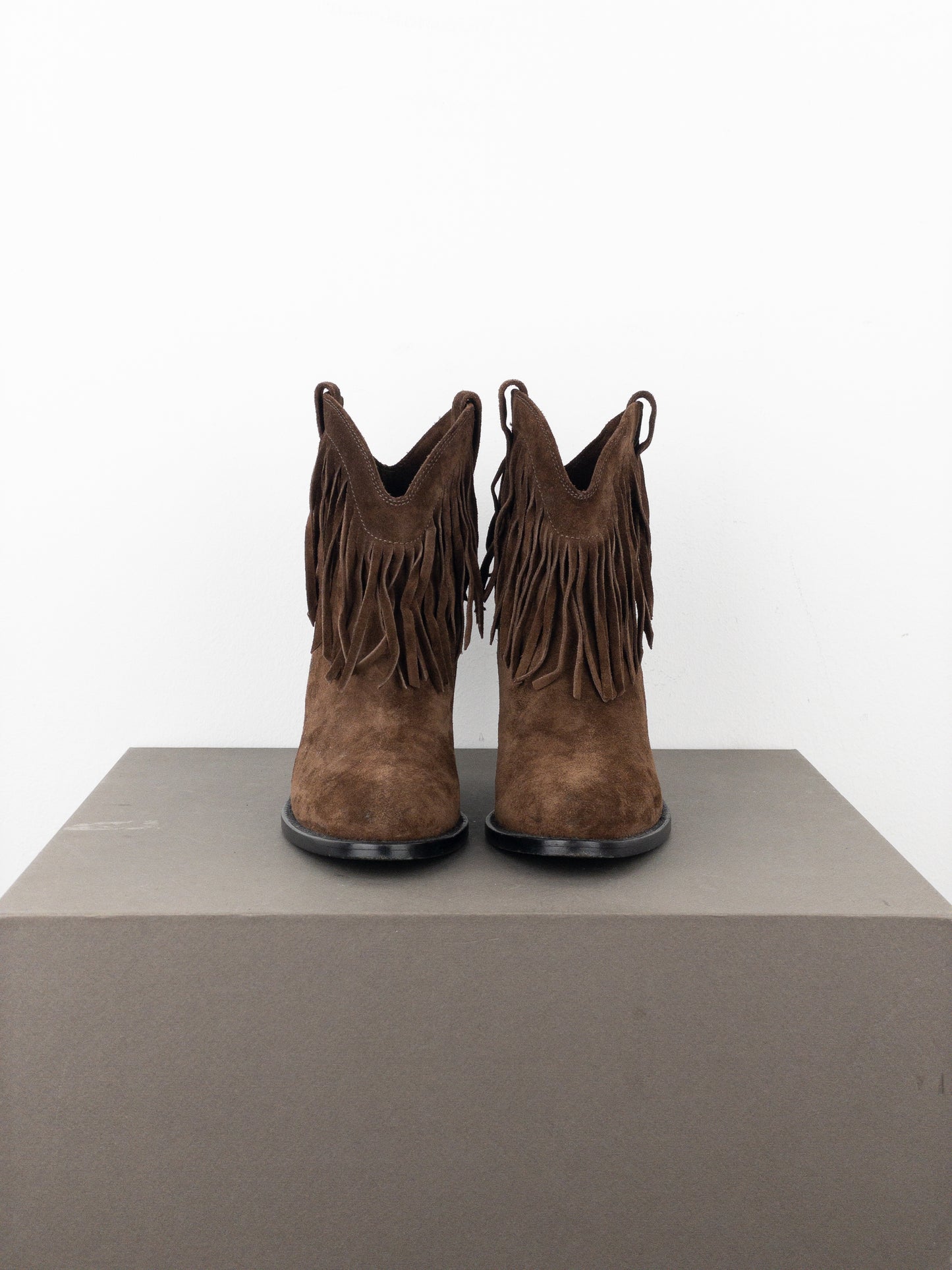 Saint Laurent ‘Curtis’ Suede Fringe Western Ankle Boots