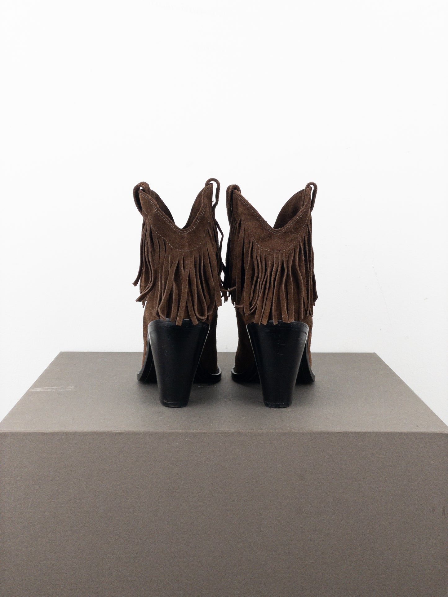 Saint Laurent ‘Curtis’ Suede Fringe Western Ankle Boots