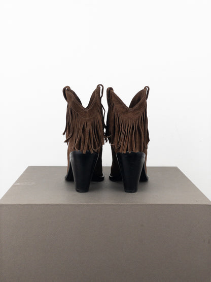 Saint Laurent ‘Curtis’ Suede Fringe Western Ankle Boots