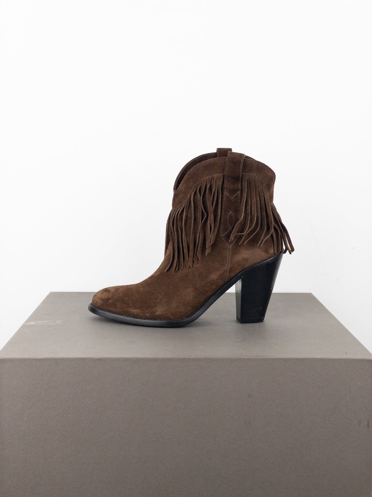 Saint Laurent ‘Curtis’ Suede Fringe Western Ankle Boots