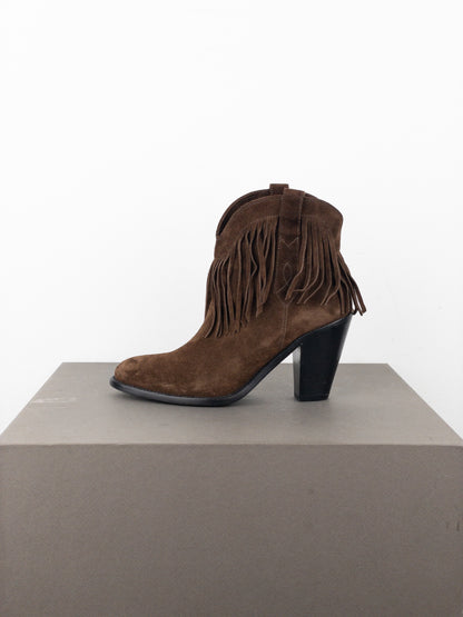 Saint Laurent ‘Curtis’ Suede Fringe Western Ankle Boots