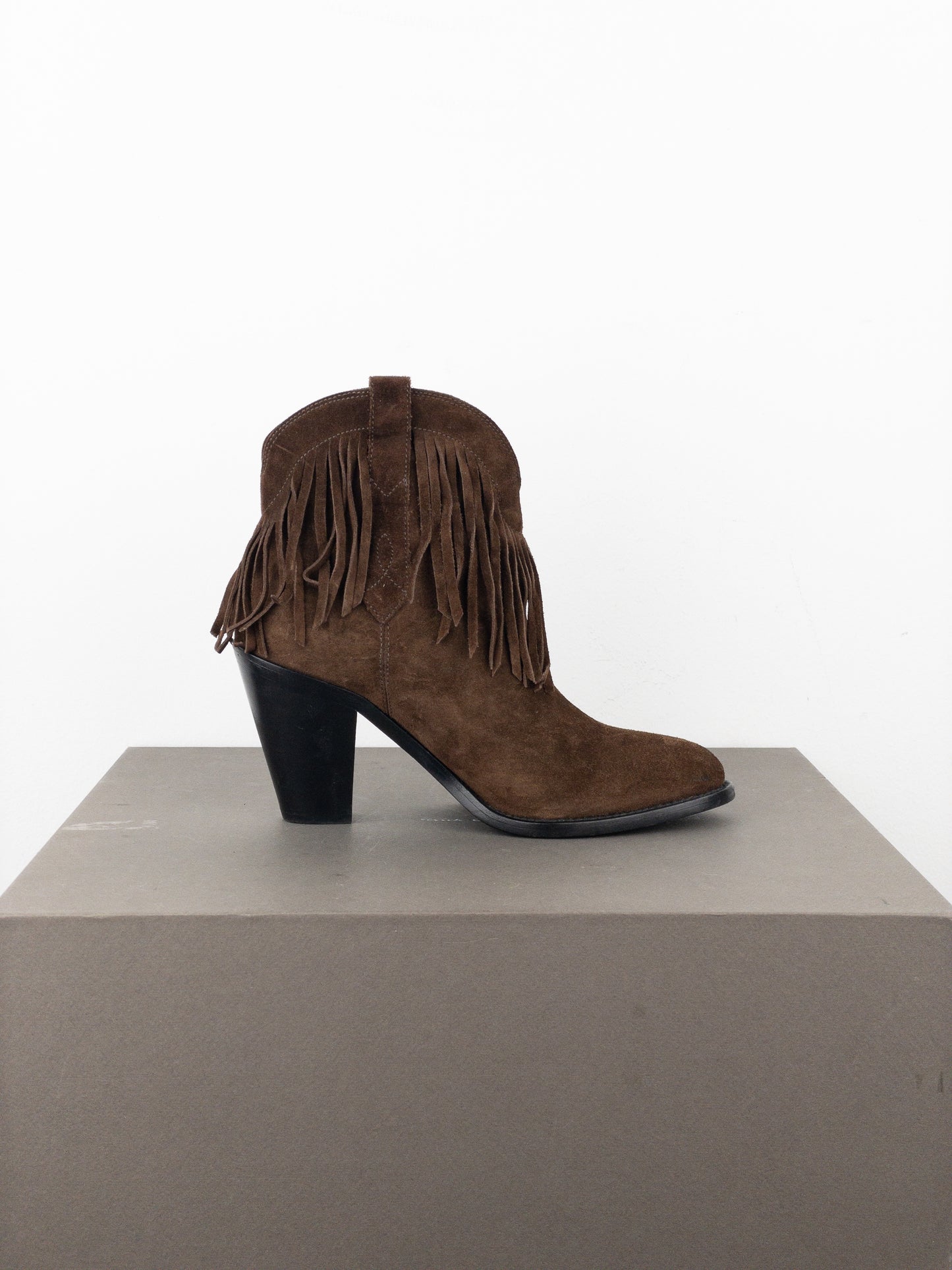 Saint Laurent ‘Curtis’ Suede Fringe Western Ankle Boots