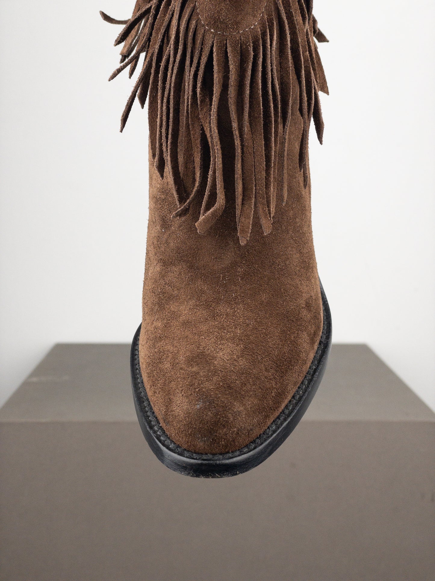 Saint Laurent ‘Curtis’ Suede Fringe Western Ankle Boots