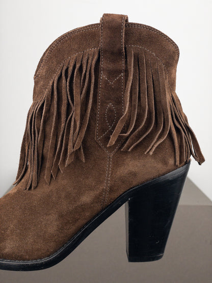 Saint Laurent ‘Curtis’ Suede Fringe Western Ankle Boots