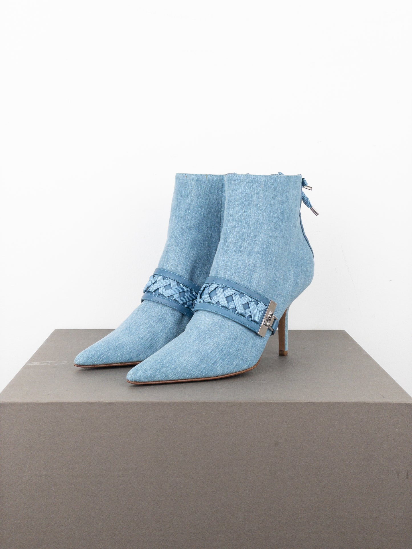 Dior by Galliano SS02 Corset Denim Kitten Heel Ankle Boots