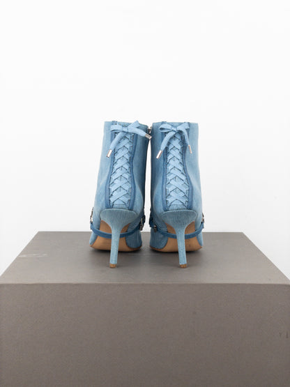 Dior by Galliano SS02 Corset Denim Kitten Heel Ankle Boots