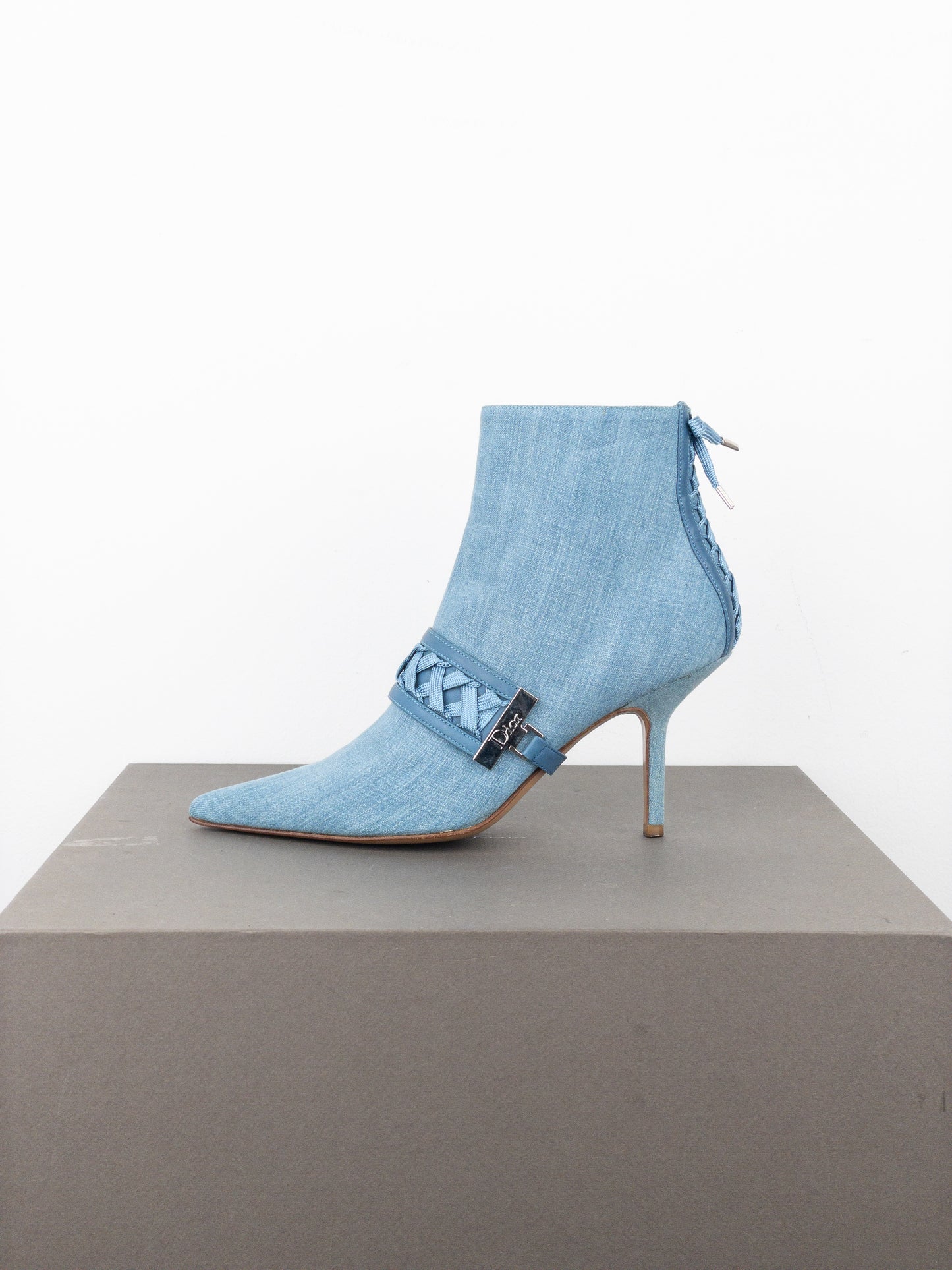 Dior by Galliano SS02 Corset Denim Kitten Heel Ankle Boots